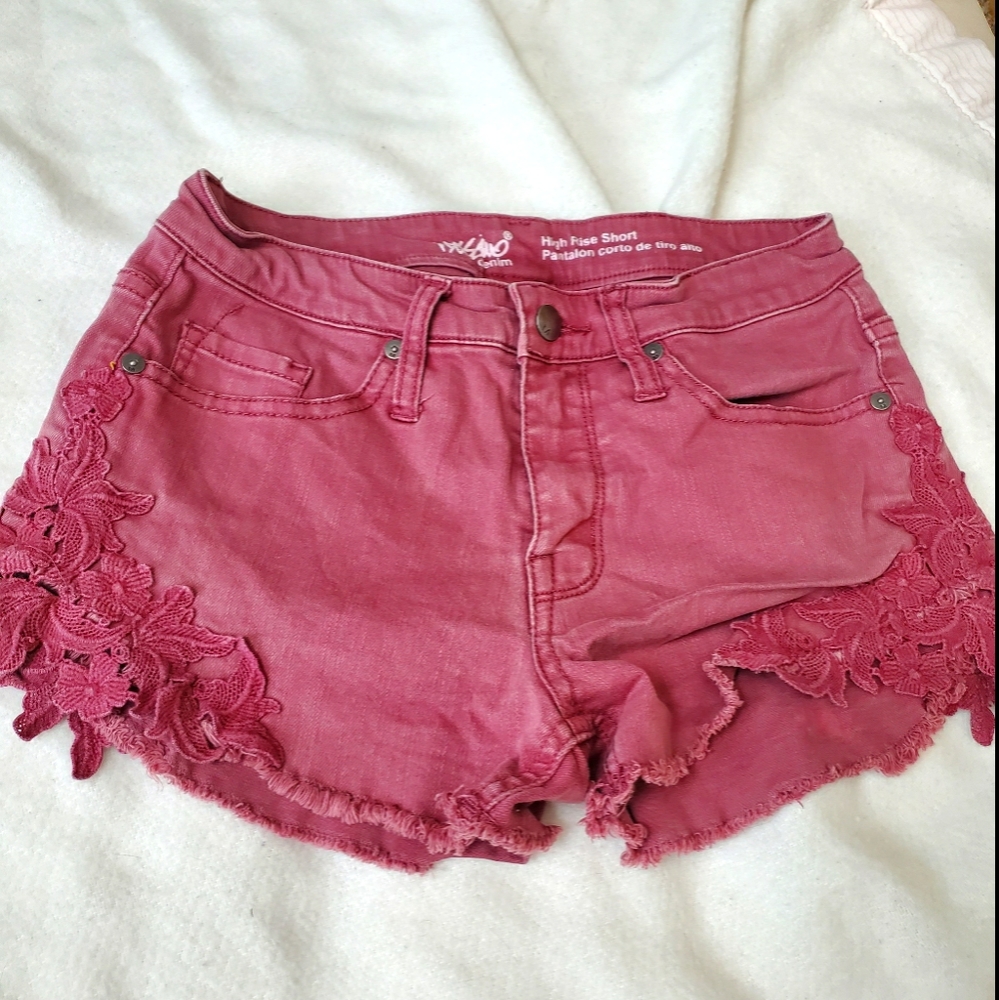 Maroon Denim High Rise Shorts